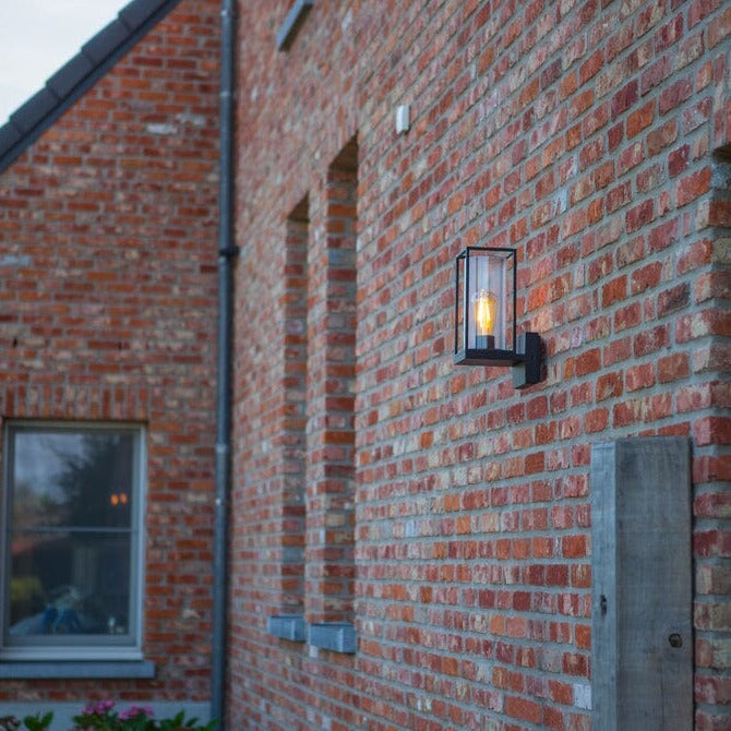 Flair E27 Lantern Wall Light - Black Wall Lights Lutec