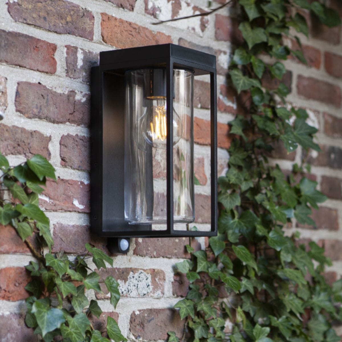 Flair Solar Wall Light With PIR Sensor - Matt Black Wall Lights Lutec