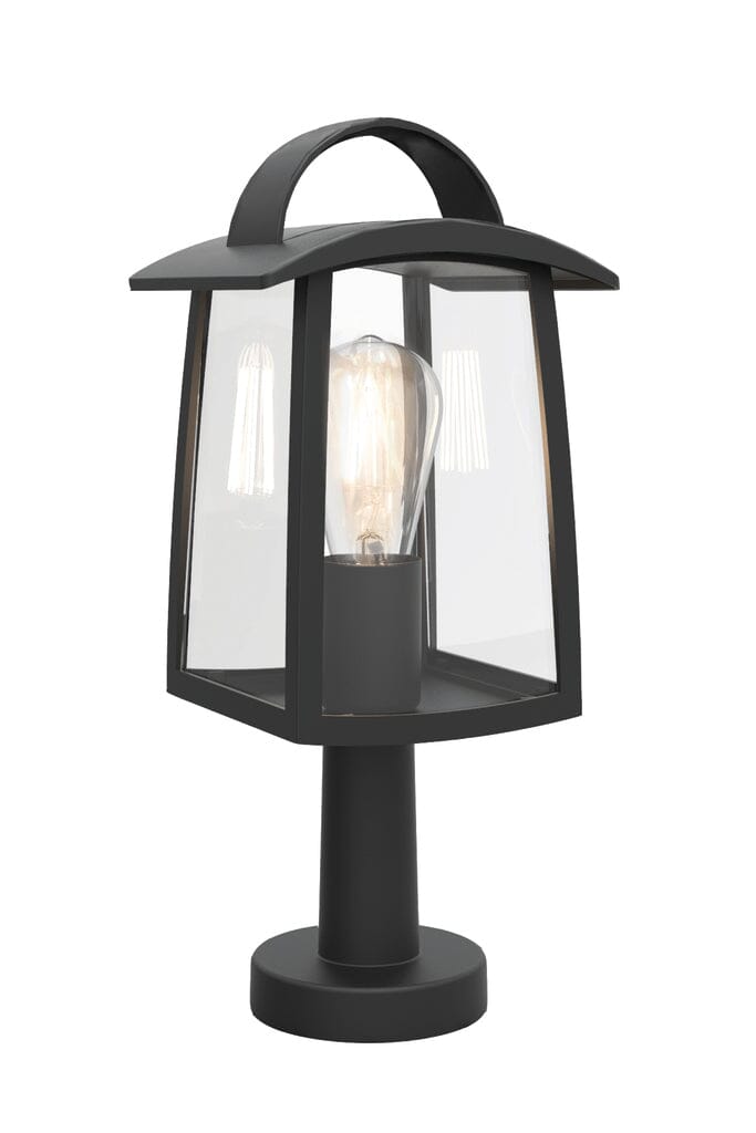 Kelsey E27 Pedestal Light - Black With Clear Glass Pedestal Lights Lutec