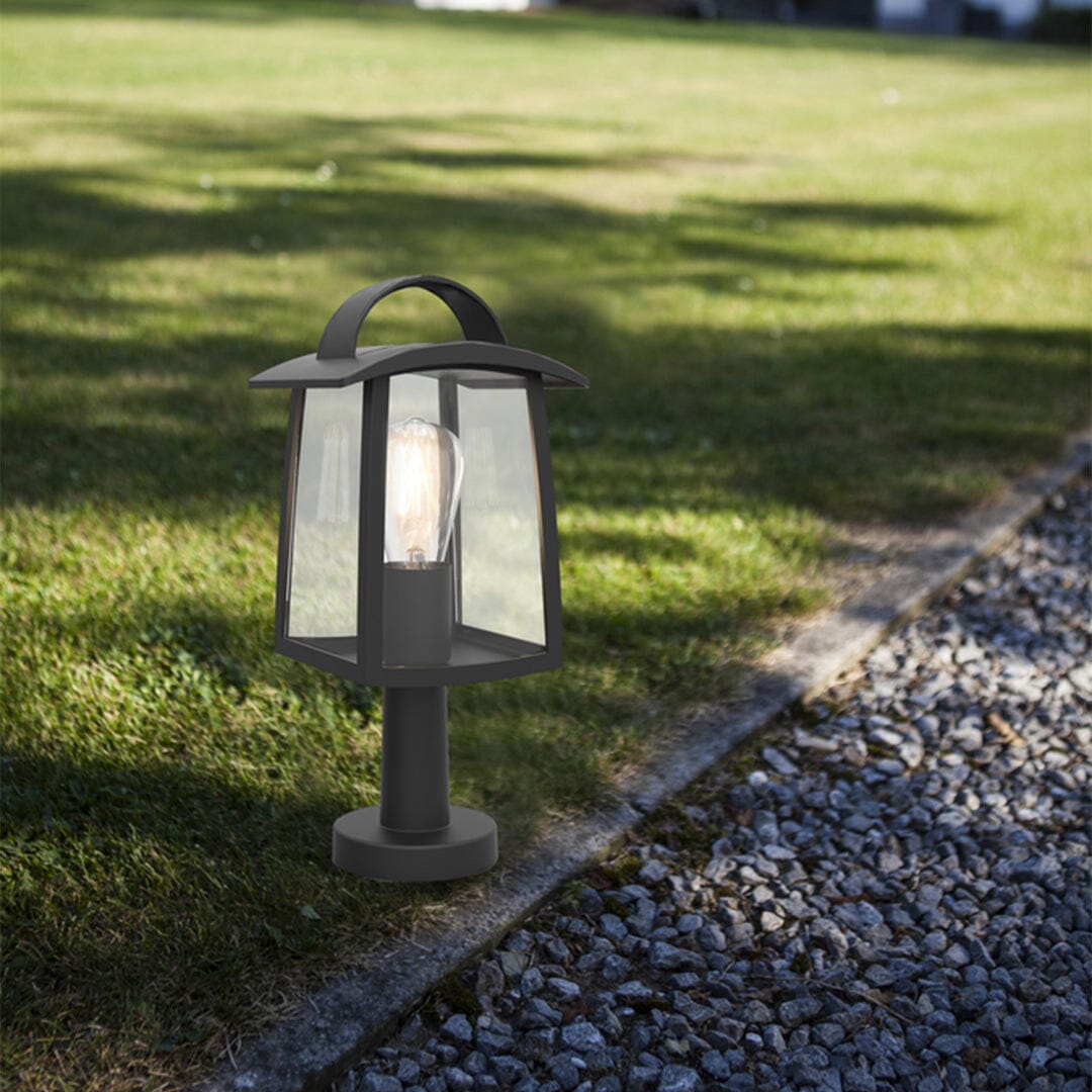 Kelsey E27 Pedestal Light - Black With Clear Glass Pedestal Lights Lutec