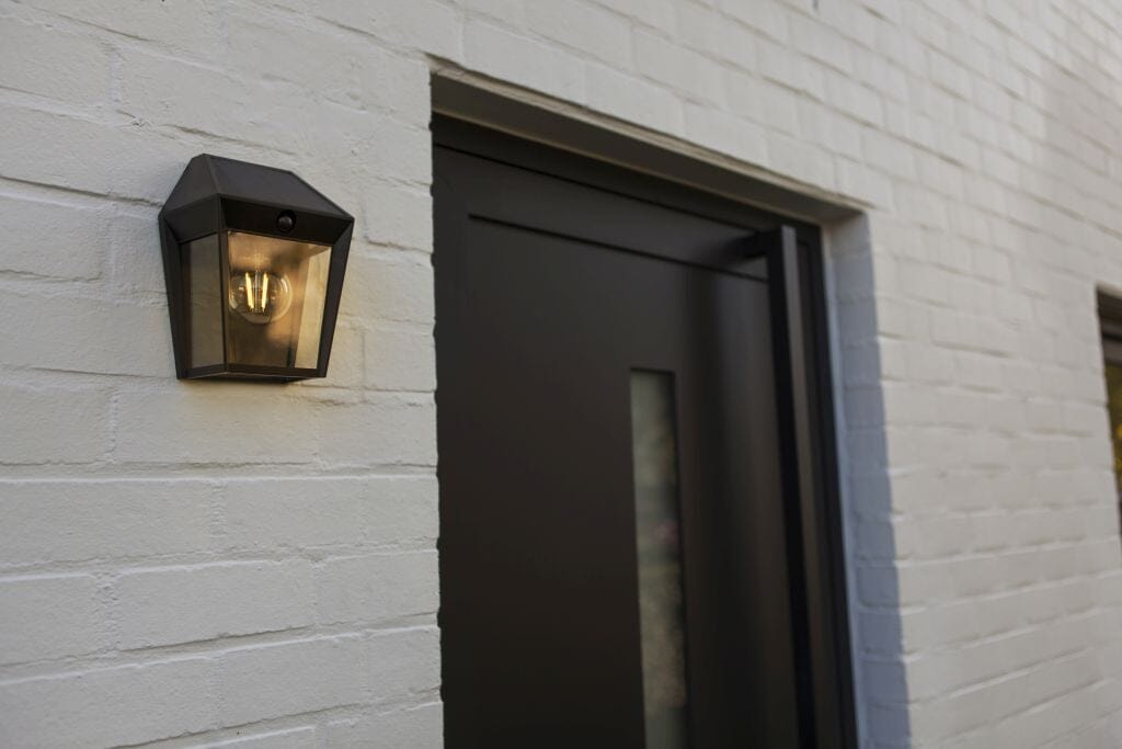 Lutec Avony Solar Outdoor Wall Light E27 with PIR Sensor 2700K - Matt Black Wall Lights Lutec