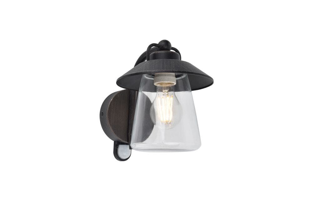Lutec Cate Outdoor Wall Light E27 with PIR Sensor - Black Rust Wall Lights Lutec