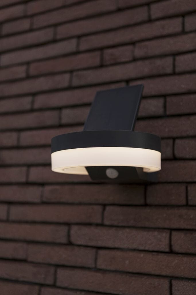 Lutec Runda 12W Solar LED Wall Light with PIR Sensor 4000K - Dark Grey Wall Lights Lutec