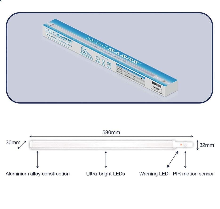 Night Sabre Slim LED Security Light with PIR Motion Sensor - Single Security Lights Night Sabre
