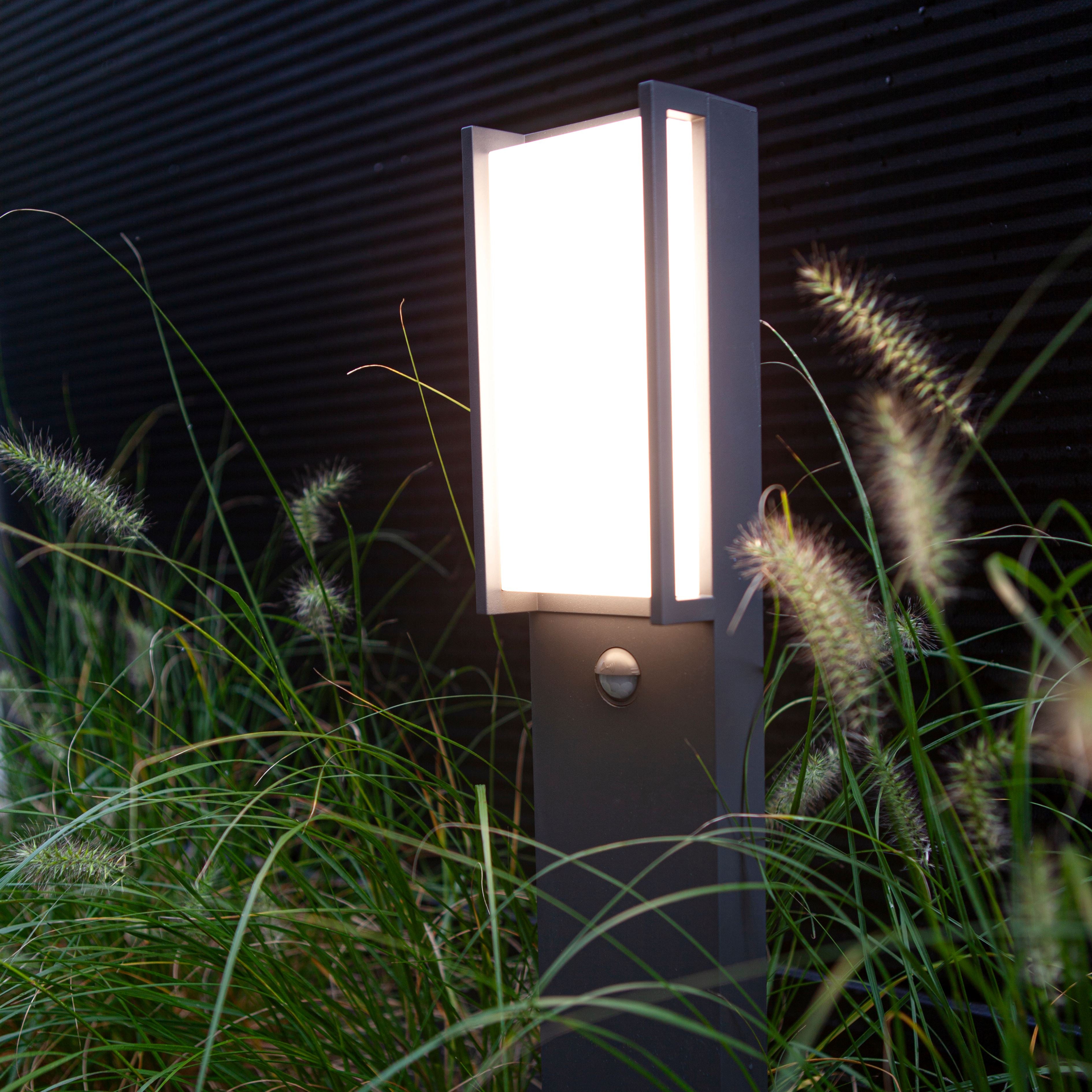 Qubo Intergrated LED Bollard Light With PIR - Dark Grey Wall Lights Lutec