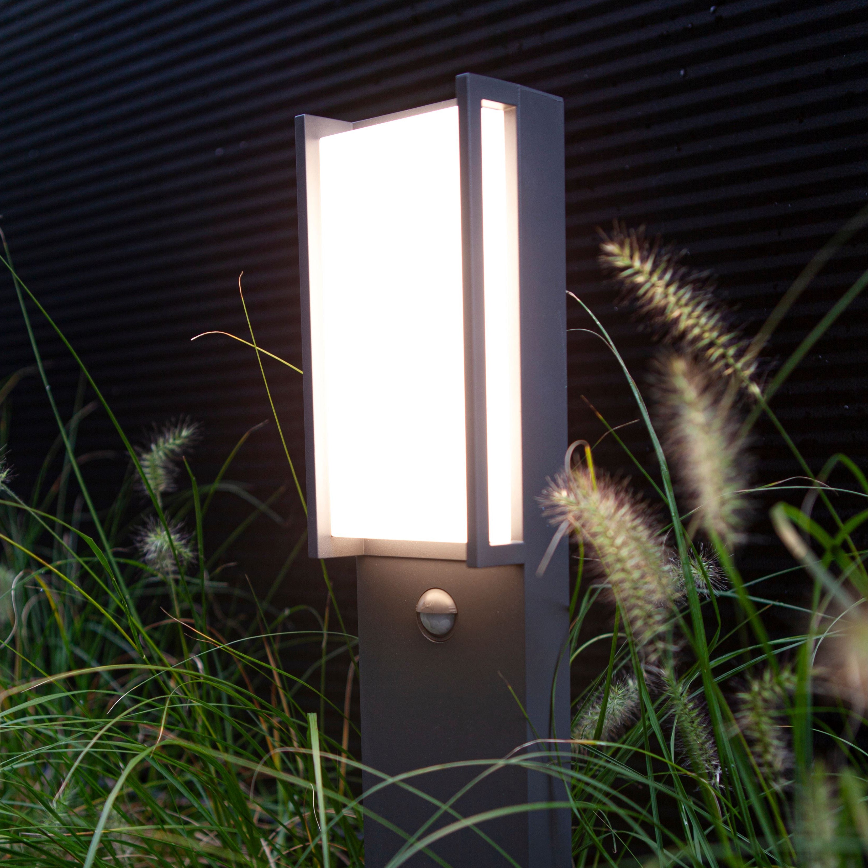 Qubo Intergrated LED Bollard Light With PIR - Dark Grey Wall Lights Lutec