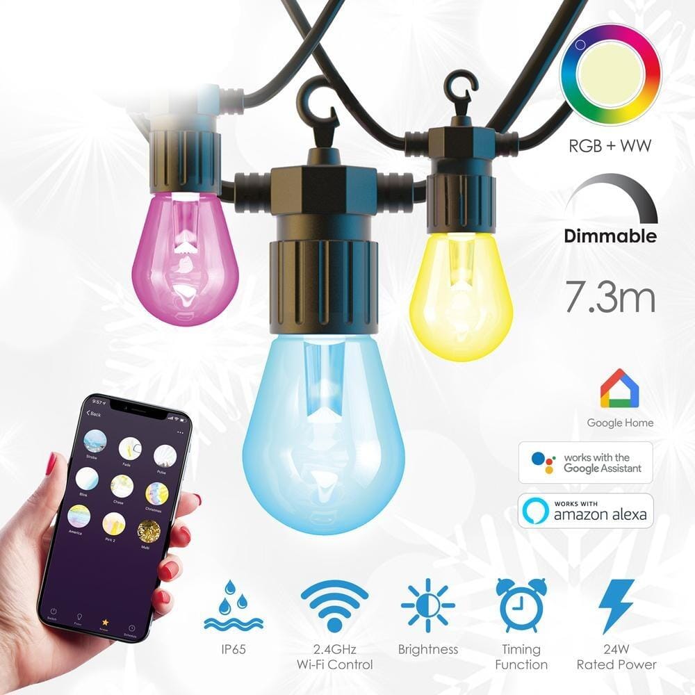 WiFi Smart LED Festoon Light Kit with Colour Change RGB+WW Filament Bulbs Festoon Lights ENER-J