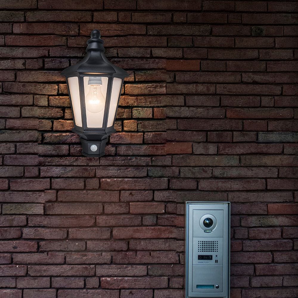 Cotswold E27 Wall Light with PIR Sensor - Black Wall Lights Lutec
