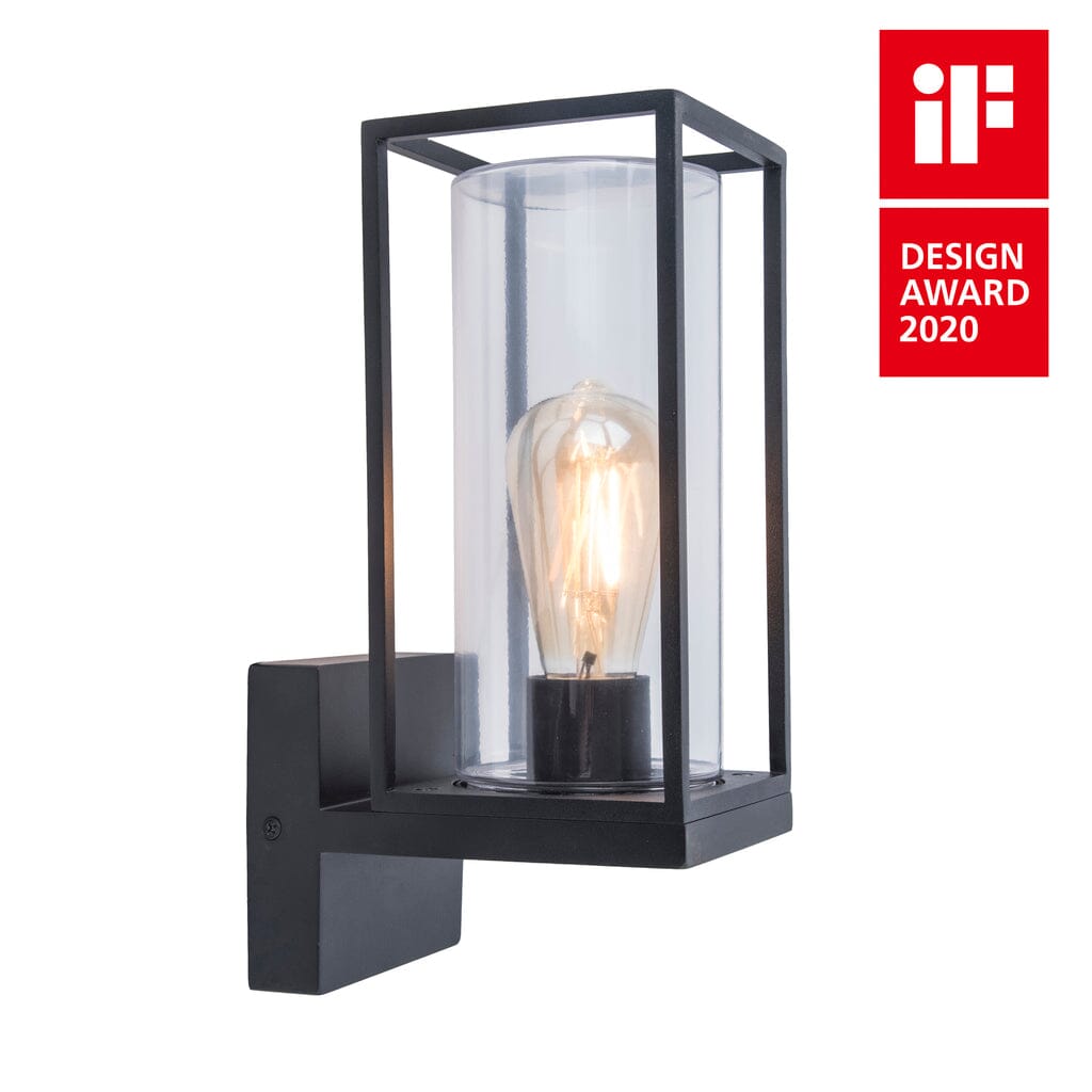 Flair E27 Lantern Wall Light - Black Wall Lights Lutec