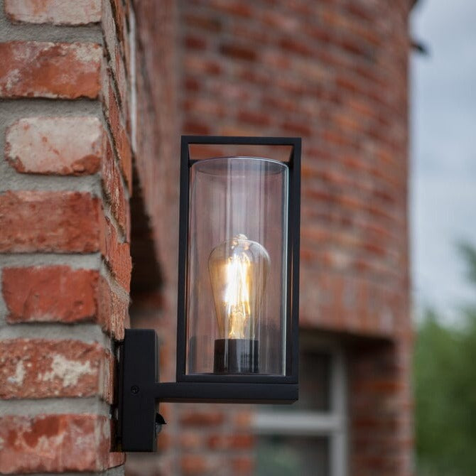Flair E27 Lantern Wall Light with PIR Sensor - Black Wall Lights Lutec