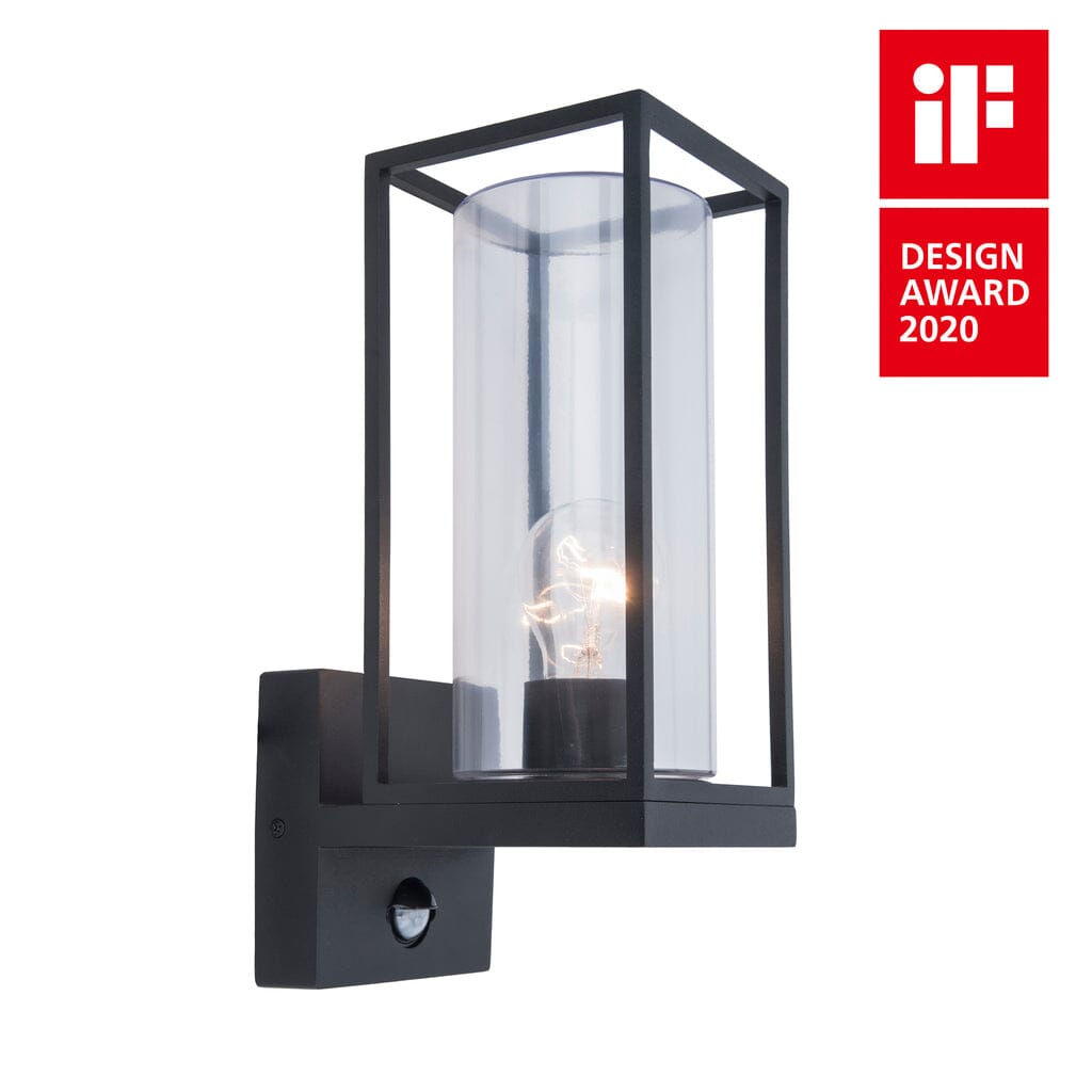 Flair E27 Lantern Wall Light with PIR Sensor - Black Wall Lights Lutec 