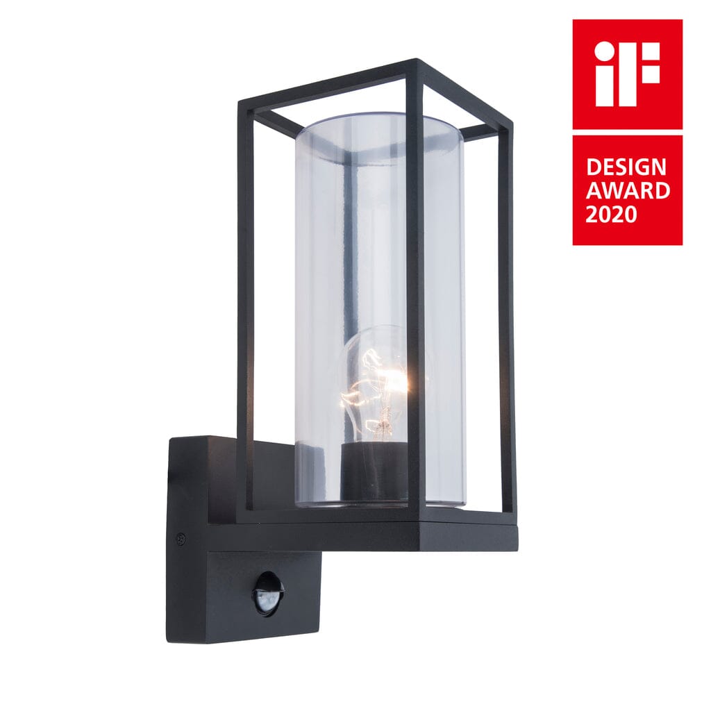 Flair E27 Lantern Wall Light with PIR Sensor - Black Wall Lights Lutec