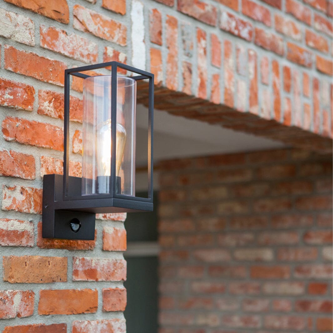 Flair E27 Lantern Wall Light with PIR Sensor - Black Wall Lights Lutec