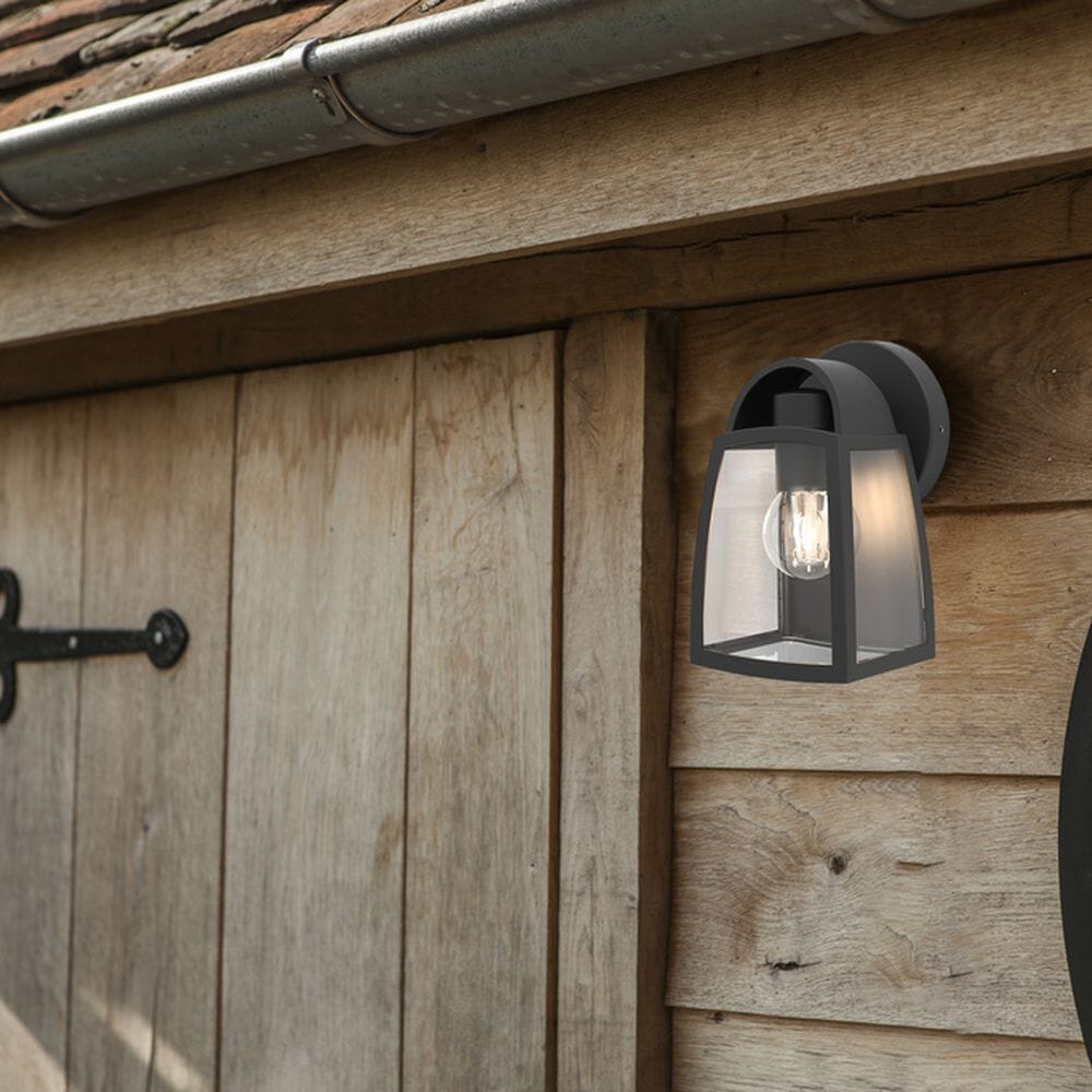 Kelsey E27 Wall Light - Black With Clear Glass Wall Lights Lutec