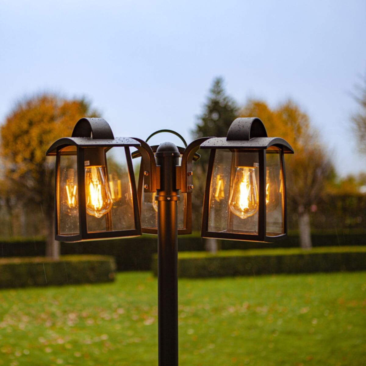 Kelsey Triple Lamp Post - Matt Black Lamp Post Lights Lutec