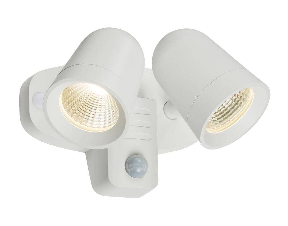 Knightsbridge 18W LED Twin Spot Floodlight inc. PIR Sensor - White Security Lights Knightsbridge