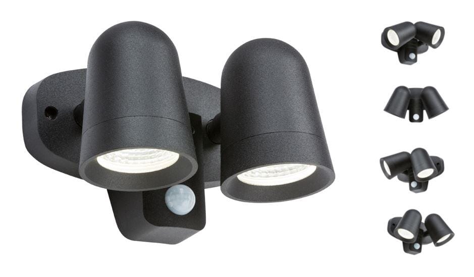 Knightsbridge 18W LED Twin Spot Floodlight With PIR Sensor - Black Security Lights Knightsbridge