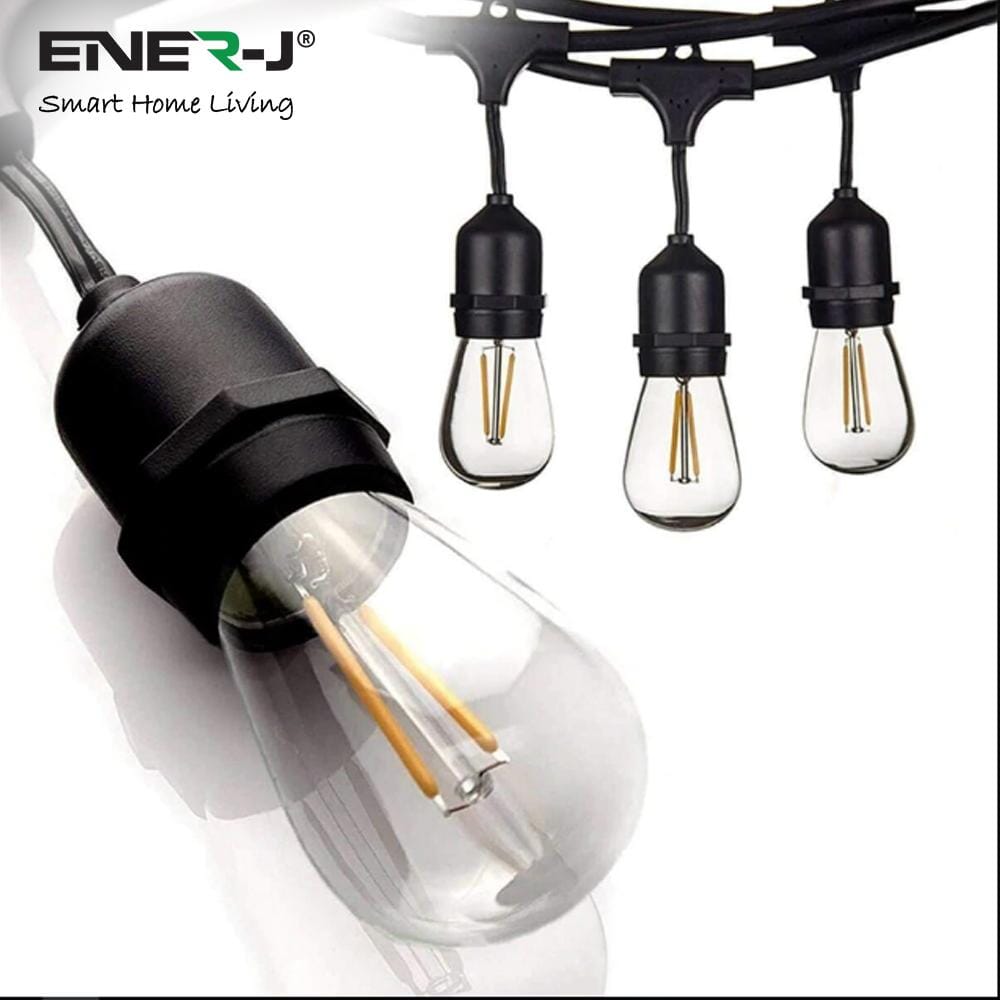 LED Festoon Light Kit - 48ft Waterproof with 15 x Warm White LED Filament Bulbs Festoon Lights ENER-J