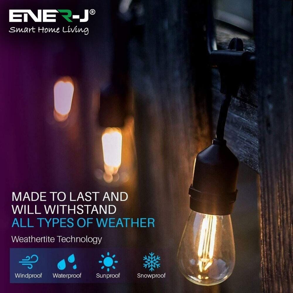 LED Festoon Light Kit - 48ft Waterproof with 15 x Warm White LED Filament Bulbs Festoon Lights ENER-J
