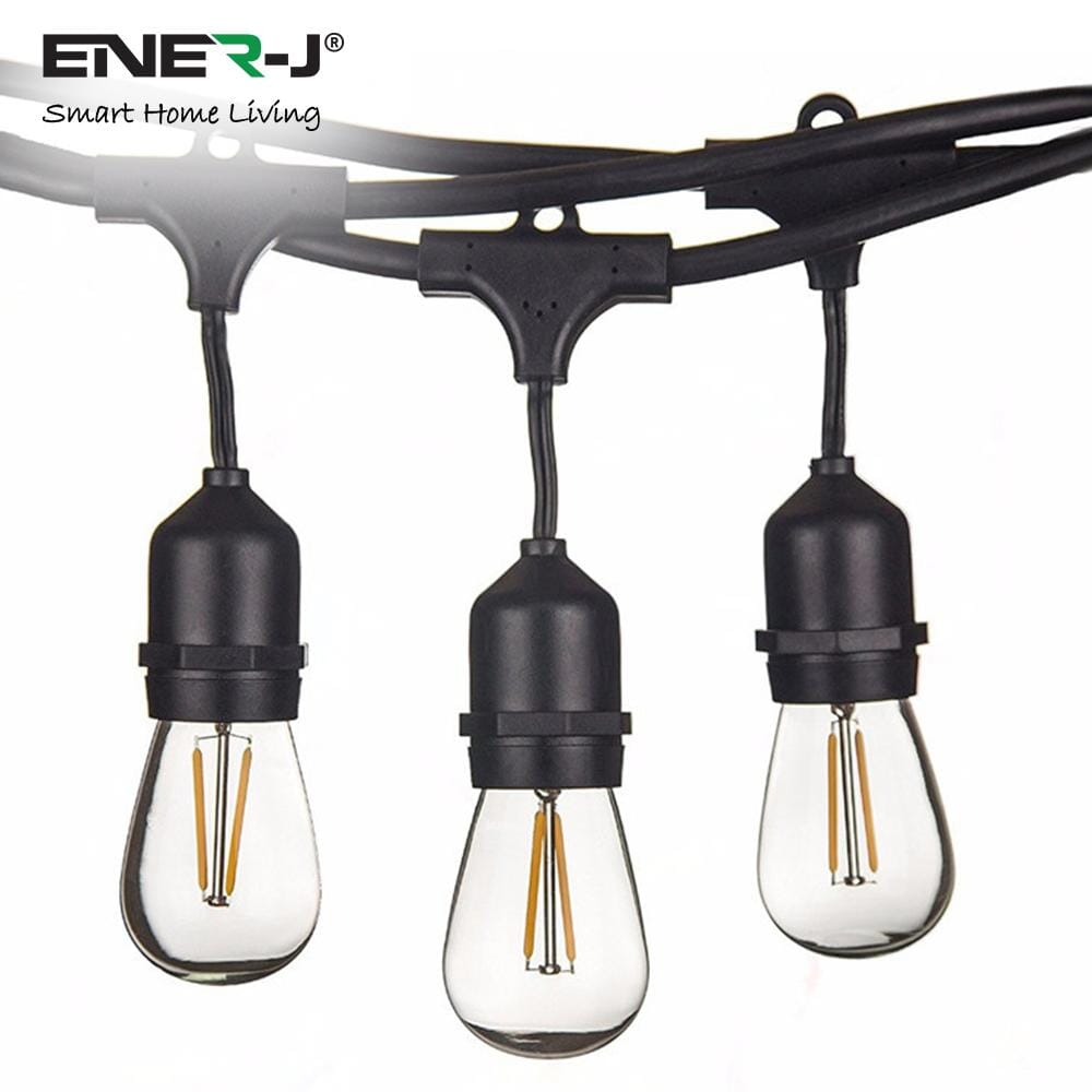 LED Festoon Light Kit - 48ft Waterproof with 15 x Warm White LED Filament Bulbs Festoon Lights ENER-J
