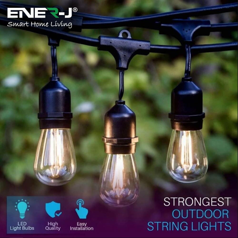LED Festoon Light Kit - 48ft Waterproof with 15 x Warm White LED Filament Bulbs Festoon Lights ENER-J