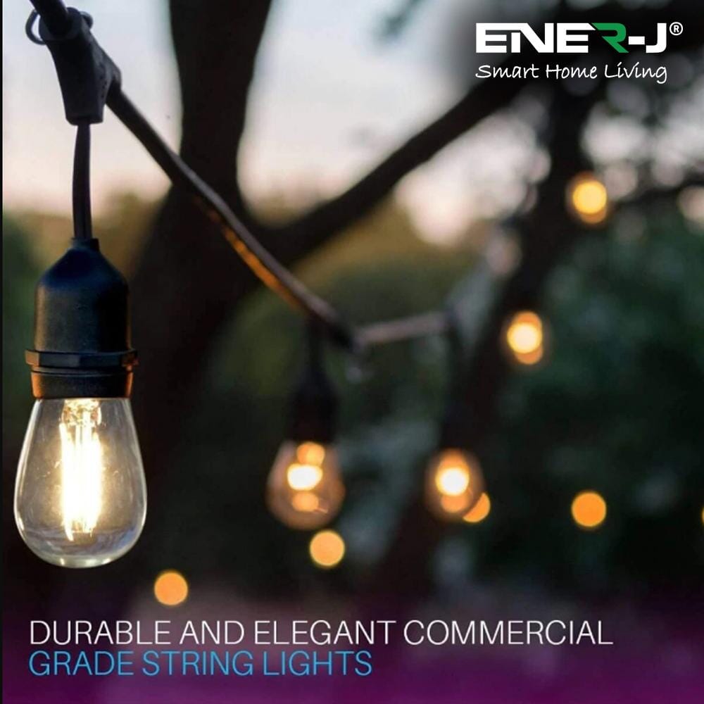 LED Festoon Light Kit - 48ft Waterproof with 15 x Warm White LED Filament Bulbs Festoon Lights ENER-J