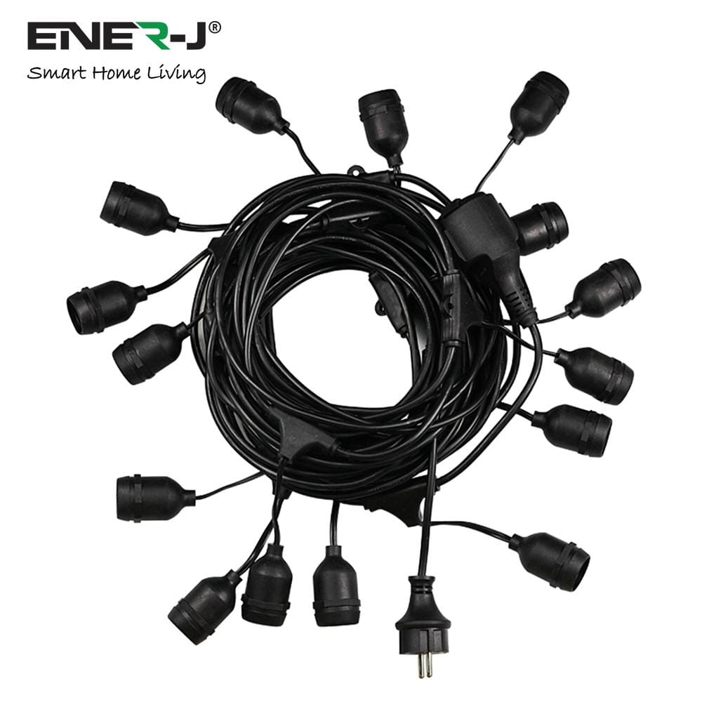 LED Festoon Light Kit - 48ft Waterproof with 15 x Warm White LED Filament Bulbs Festoon Lights ENER-J