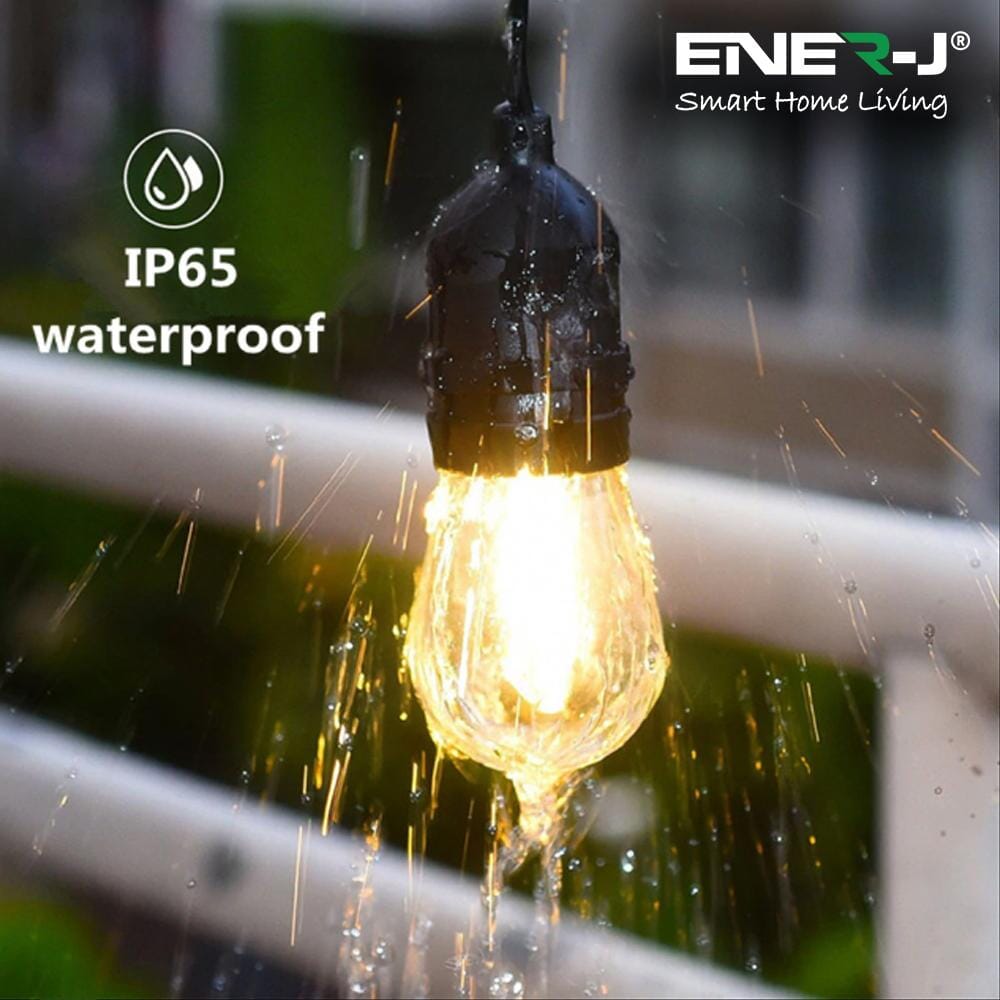 LED Festoon Light Kit - 48ft Waterproof with 15 x Warm White LED Filament Bulbs Festoon Lights ENER-J