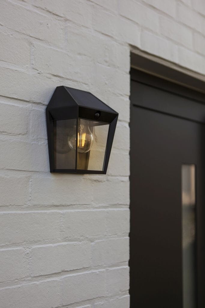 Lutec Avony Solar Outdoor Wall Light E27 with PIR Sensor 2700K - Matt Black Wall Lights Lutec 