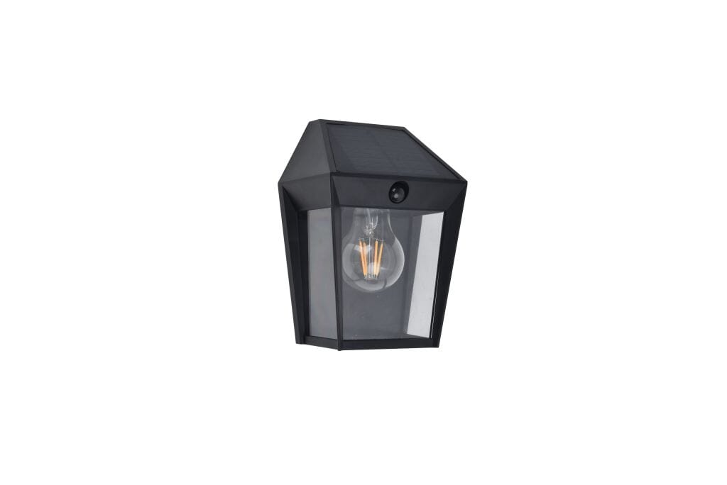 Lutec Avony Solar Outdoor Wall Light E27 with PIR Sensor 2700K - Matt Black Wall Lights Lutec 