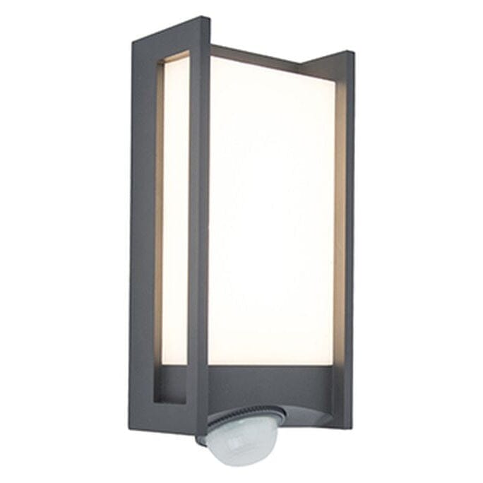Lutec Qubo Integrated LED Outdoor Wall Light with PIR Sensor - Dark Grey Wall Lights Lutec 