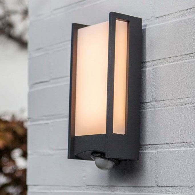 Lutec Qubo Integrated LED Outdoor Wall Light with PIR Sensor - Dark Grey Wall Lights Lutec 