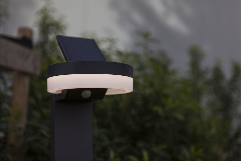 Lutec Runda Solar Bollard Light with PIR Sensor 4000K - Dark Grey Bollard Lights Lutec 