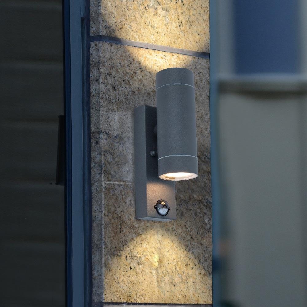 Rado 2 X GU10 Up & Down Wall Light with PIR Sensor - Black Wall Lights Lutec 