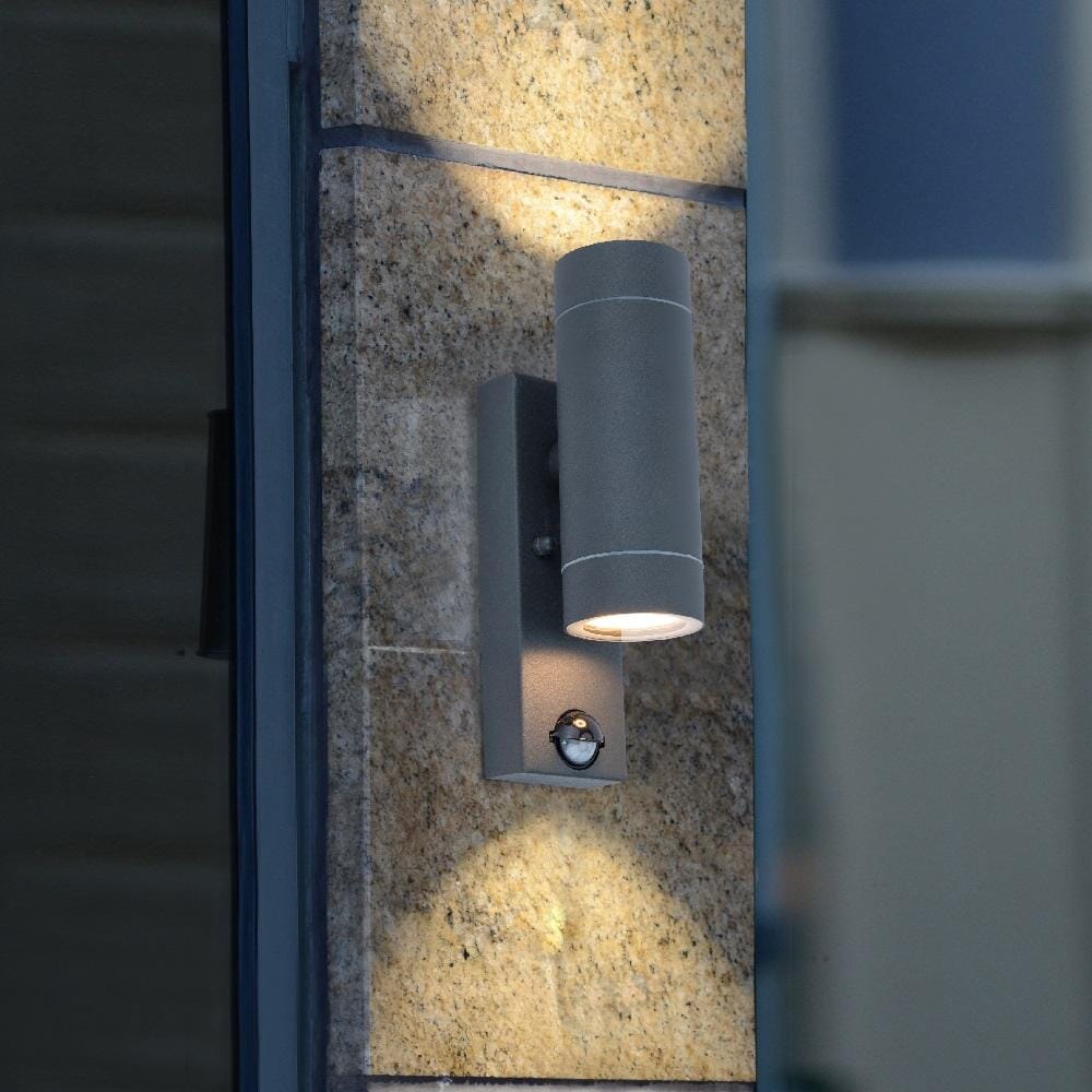 Rado 2 X GU10 Up & Down Wall Light with PIR Sensor - Black Wall Lights Lutec