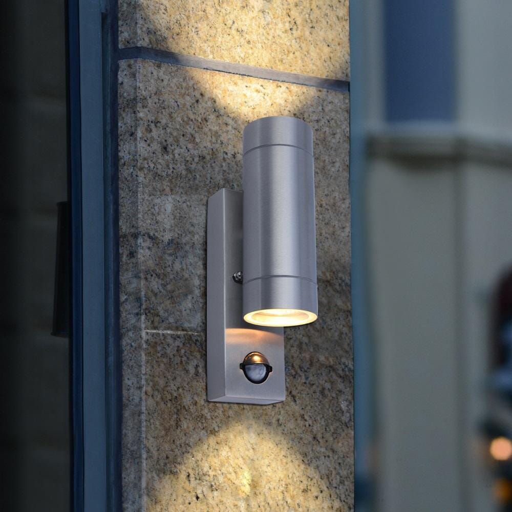 Rado GU10 Up & Down Wall Light with PIR Sensor - Stainless Steel Wall Lights Lutec 